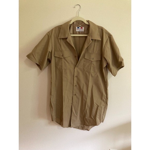 Flying Cross Other - Flying Cross Beige Uniform Button Up Shirt Size XL Men Short Sleeve Made in USA